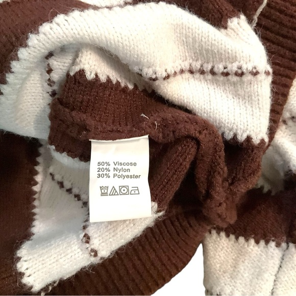 PrettyGarden‎ Chevron Brown Cream Crew Neck Sweater Soft Knitted Pullover SZ M - Picture 7 of 9